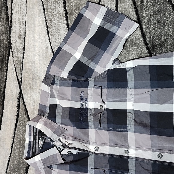 HARLEY DAVIDSON EMBROIDERED CHECKERED SHORT-SLEEVE SHIRT - Picture 5 of 13